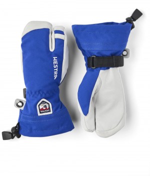 Kids' Hestra Army Leather Heli Ski Jr. 3-finger Finger Gloves Blue | EGSCND941