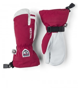 Kids' Hestra Army Leather Heli Ski Jr. 3-finger Finger Gloves Red | IRCZEM071