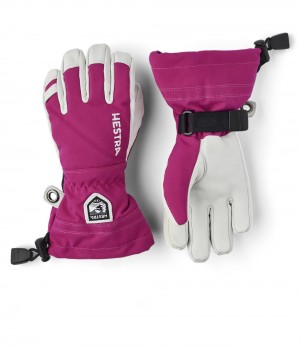 Kids' Hestra Army Leather Heli Ski Jr. Finger Gloves Fuchsia | OYTAQS189