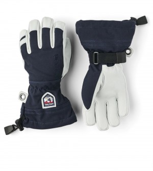 Kids' Hestra Army Leather Heli Ski Jr. Finger Gloves Navy | GAVJOB124