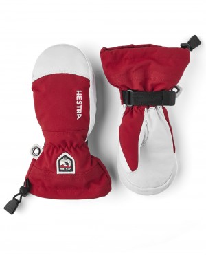 Kids' Hestra Army Leather Heli Ski Jr. Mitt Mittens Gloves Red | IQONYV308