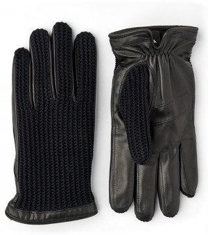 Men's Hestra Adam Leather Gloves Black | CSUBTX498