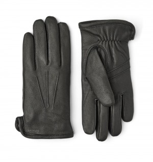 Men's Hestra Andrew Leather Gloves Black | MDVUIF240