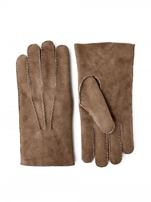 Men's Hestra Bernard Suede Leather Gloves Brown | CFRHSZ450