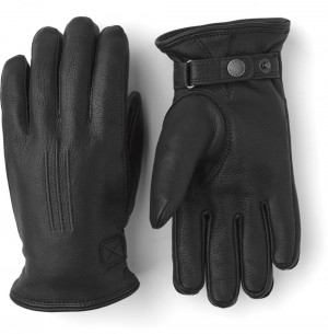 Men's Hestra Deerskin Lambskin Leather Gloves Black | ONXDGJ746