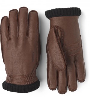 Men's Hestra Deerskin Primaloft Rib Leather Gloves Chocolate | BAFXEO506