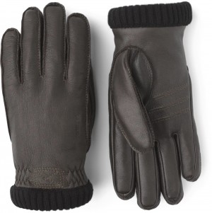 Men's Hestra Deerskin Primaloft Rib Leather Gloves Dark Brown | TBCIDG378