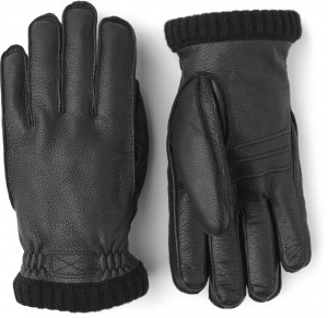 Men's Hestra Deerskin Primaloft Rib Leather Gloves Black | AVXSIP978