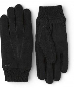 Men's Hestra Geoffrey Leather Gloves Black | XSWUCB871