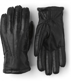 Men's Hestra George Leather Gloves Black | MQOCZL846