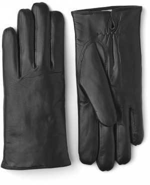 Men's Hestra Hairsheep Piqué Cashmere 1½ Bt Leather Gloves Black | BXLYNZ496