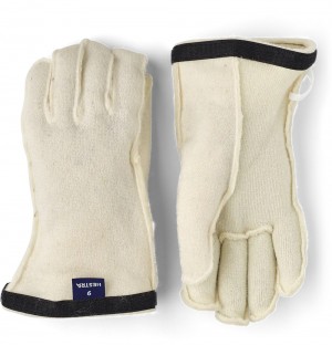 Men's Hestra Heli Ski Wool Liner 5-finger Liners & Inner Gloves White | QNBEDI016