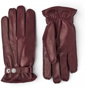 Men's Hestra Jake Leather Gloves Bordeaux | ZQVMSK297