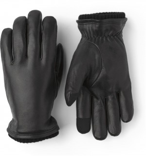 Men's Hestra John Leather Gloves Black | KYVOHC024