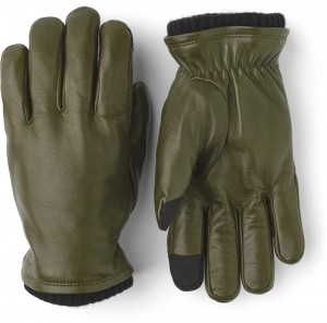 Men's Hestra John Leather Gloves Loden | YQROWA962