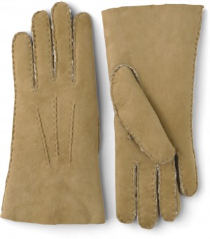 Men's Hestra Lambskin Suede Handsewn Suede Leather Gloves Sand | FPBZIU619