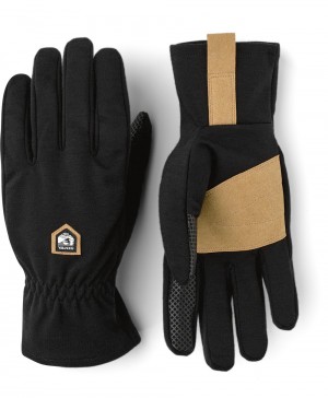 Men's Hestra Merino Windwool Liner Liners & Inner Gloves Black | WEGBFQ731