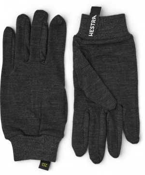 Men's Hestra Merino Wool Liner Active Liners & Inner Gloves Charcoal | PRMQCO179