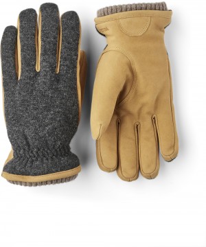 Men's Hestra Noah Leather Gloves Charcoal/Tan | XCHUEP087