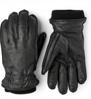 Men's Hestra Olav Leather Gloves Black | PVDMZB916