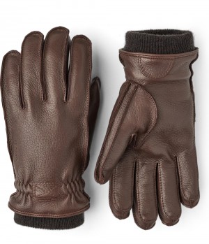 Men's Hestra Olav Leather Gloves Chocolate | QVYHJL248