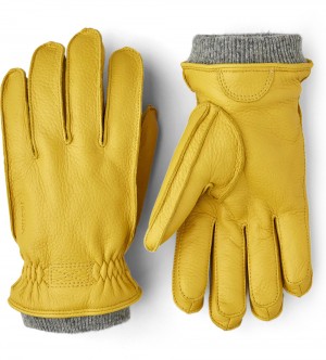 Men's Hestra Olav Leather Gloves Yellow | QXFJNG875