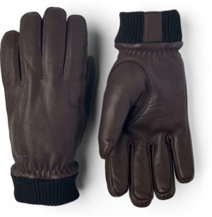 Men's Hestra Tore Leather Gloves Chocolate | EAVWDN605