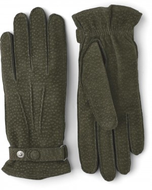 Men's Hestra Winston Carpincho Suede Leather Gloves Loden | UYSVXT718