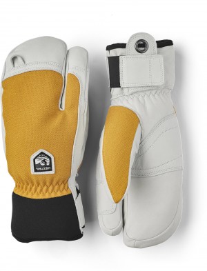 Women's Hestra Army Leather Patrol 3-finger Ski Gloves Mustard | ZAUVNH251