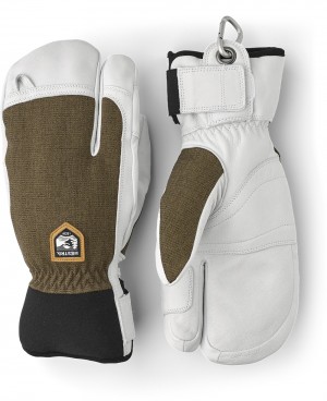 Women's Hestra Army Leather Patrol 3-finger Ski Gloves Olive | YEDXHA154