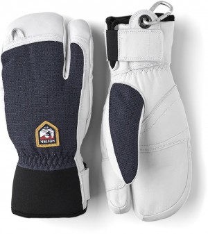 Women's Hestra Army Leather Patrol 3-finger Ski Gloves Navy | RFZDHS820