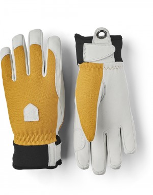 Women's Hestra Army Leather Patrol Female Ski Gloves Mustard | JNHGPY496