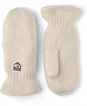 Women's Hestra Basic Wool Mitt Knitted Gloves White | UTIHQC751