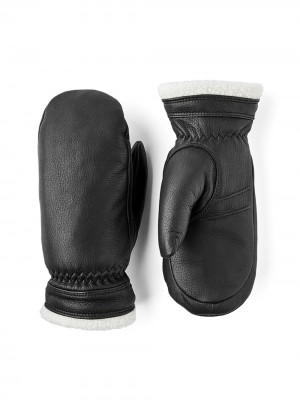 Women's Hestra Boda Mitt Leather Gloves Black | FDHRNP780