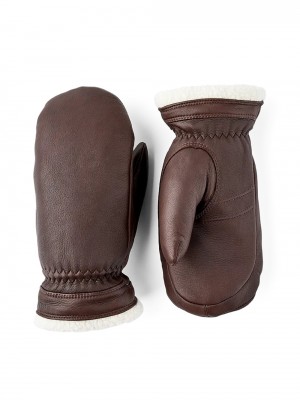 Women's Hestra Boda Mitt Leather Gloves Chocolate | AEGKSC976