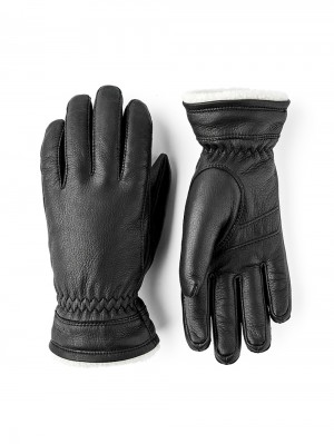 Women's Hestra Buvika Deerskin Leather Gloves Black | HMUIJT504