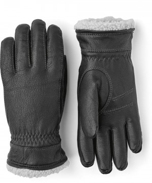 Women's Hestra Deerskin Primaloft Leather Gloves Black | SEGQZJ340