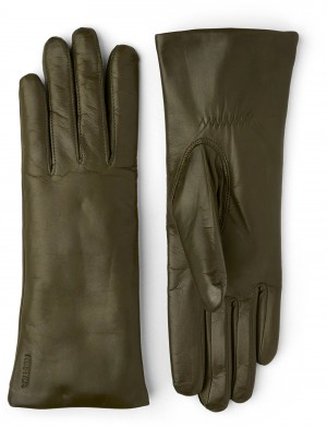 Women's Hestra Elisabeth Leather Gloves Loden | QNHRAU814