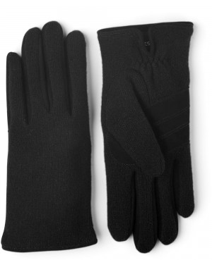 Women's Hestra Ellen Knitted Gloves Black | BDGQVY265