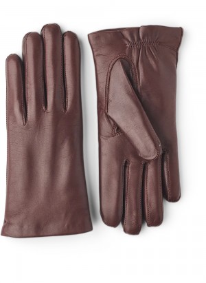 Women's Hestra Hairsheep 1 BT Piqué Cashmere Leather Gloves Chestnut | YWVFMU491