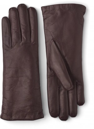 Women's Hestra Hairsheep 3 BT Piqué Cashmere Leather Gloves Bordeaux | FEBIAC978