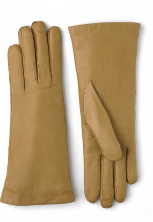 Women's Hestra Hairsheep 3 BT Piqué Cashmere Leather Gloves Camel | XIKOZP647