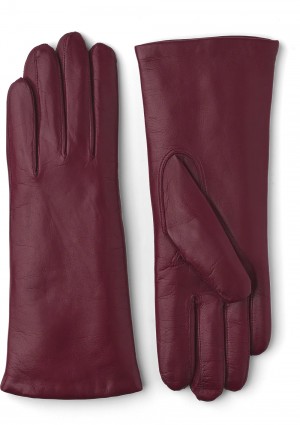 Women's Hestra Hairsheep 3 BT Piqué Cashmere Leather Gloves Dark Red | VDBMZK319