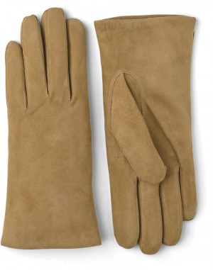 Women's Hestra Hairsheep Suede Piqué Cashmere 2 BT Leather Gloves Camel | GJEAPV216