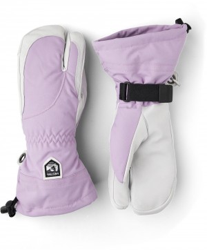 Women's Hestra Heli Ski Female 3-finger Ski Gloves Syringa/White | VYLBZC796