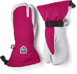 Women's Hestra Heli Ski Female 3-finger Ski Gloves Fuchsia/White | GYBTJM094