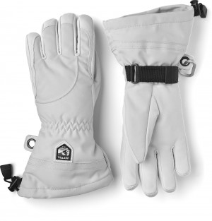 Women's Hestra Heli Ski Female Ski Gloves Pale Grey/White | JMBESN124