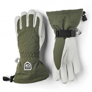 Women's Hestra Heli Ski Female Ski Gloves Olive/White | WYVLTF482