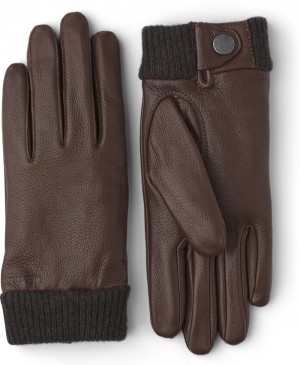 Women's Hestra Idun Leather Gloves Chocolate | AEDMLW012