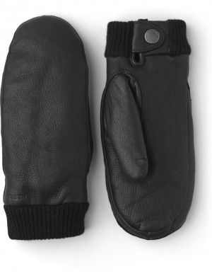 Women's Hestra Idun Mitt Leather Gloves Black | GOUFJL183